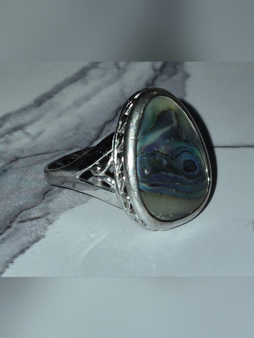 Sterling Silver Abalone Shell Teardrop Ring - Multicolor
